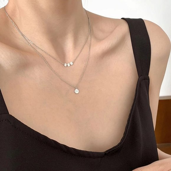 *925 Sterling Silver Coin Drop Layered Necklace - Picture 5 of 13